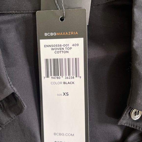 New BCBG Woven Cotton Black Down Button Top Sz XS - Picture 11 of 12